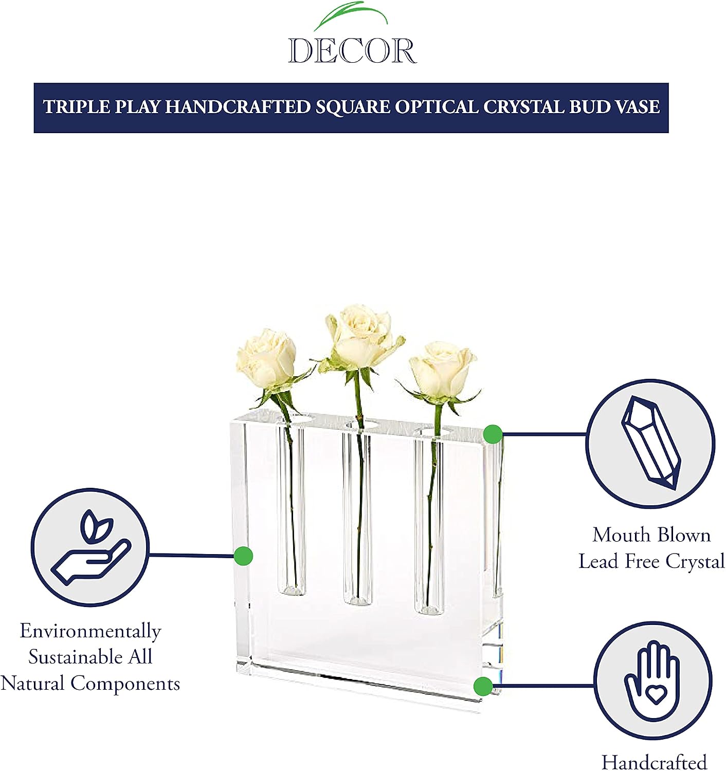The New Triple Play Handcrafted Crystal Bud Vase 7 x 7 x 1.5