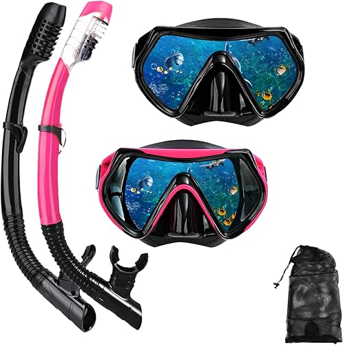 Juego de máscara de esnórquel para adultos y jóvenes, máscara de buceo y esnórquel seco completo es adecuado para esnórquel, buceo, natación