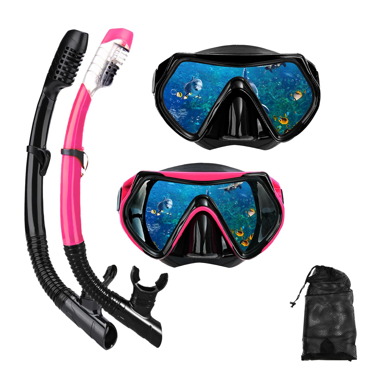 Snorkel mask Snorkeling Set for Adults and Youth, Diving mask and Full Dry Snorkel Swim Googles is Suitable for Snorkeling, Dive Scuba Diving, Swimming (Black+Pink?2 Set?)