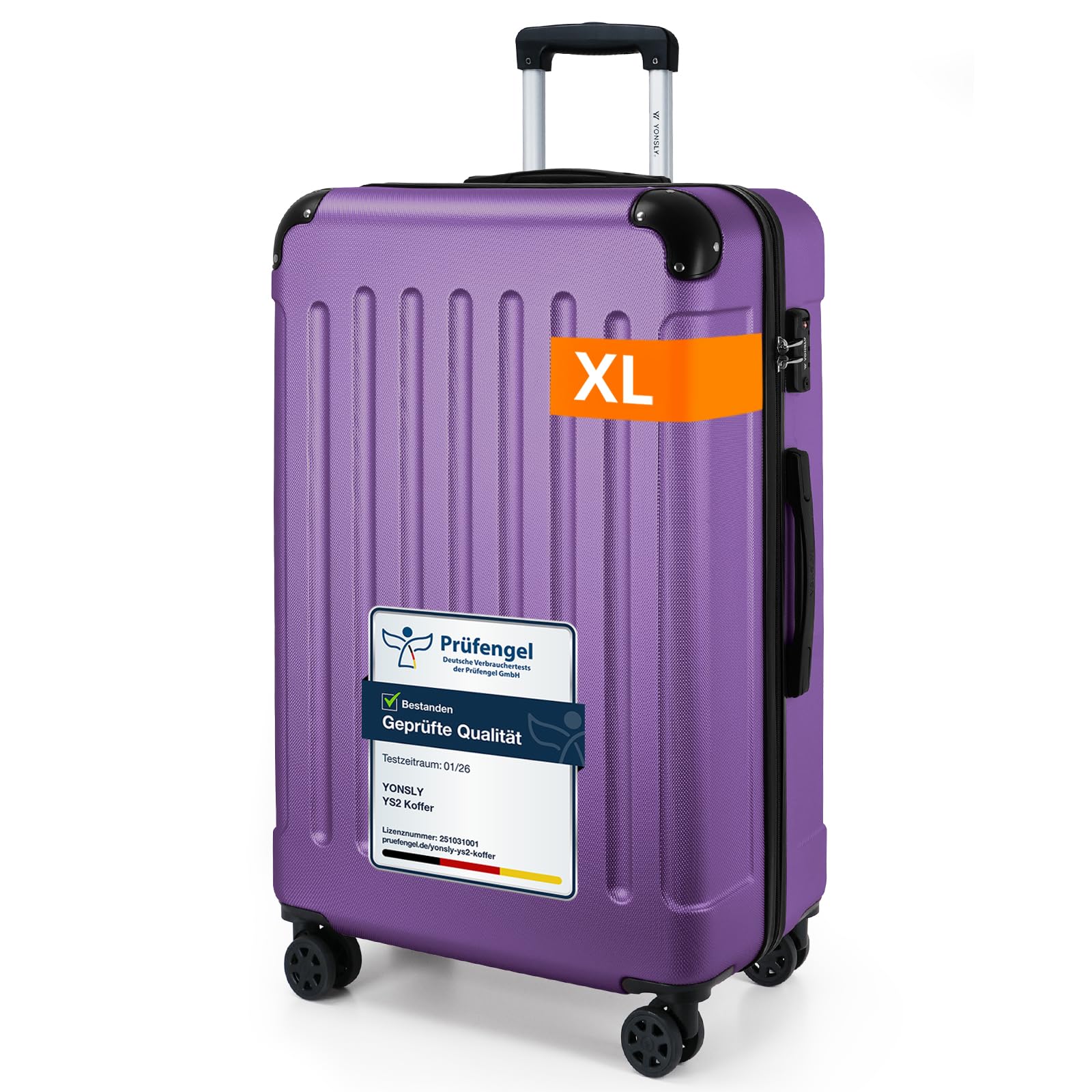 YONSLY Gepäck Reisekoffer, Trolley Rollkoffer Handgepäck, Hartschalenreisekoffer mit 360° Lenkrollen, Zahlenschloss, Mehrstufiger Teleskopgriff