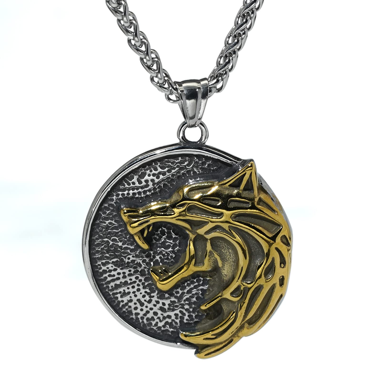 GuoShuangSlavic Viking Wolf Necklace For Men Gift Stainless Steel Medallion Jewelry, Stainless Steel, No Gemstone