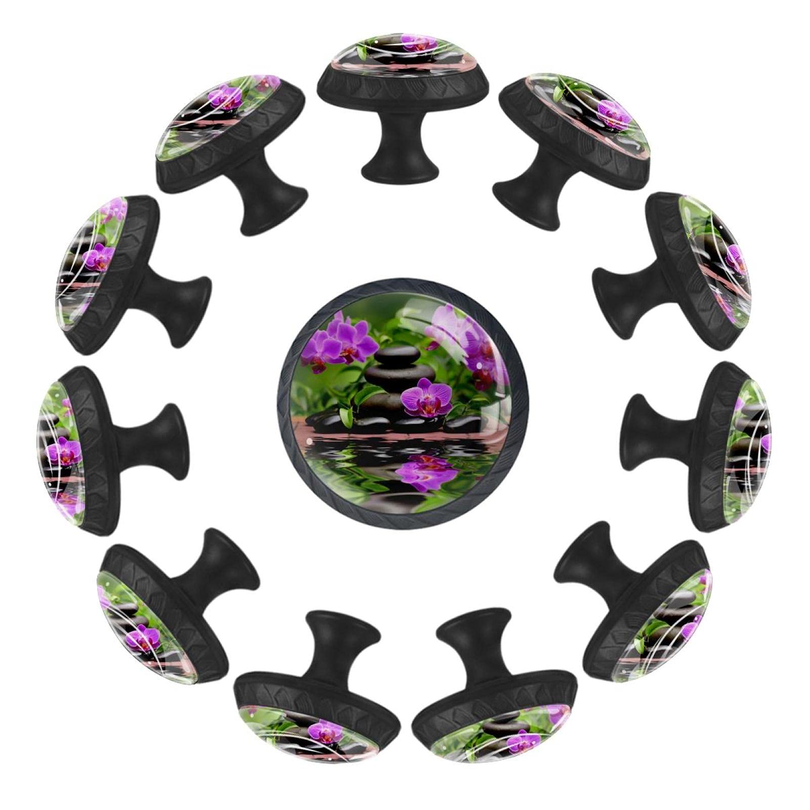 Boutons de tiroir ronds 35 mm Stones and Orchid pour meuble de chambre, lot de 12