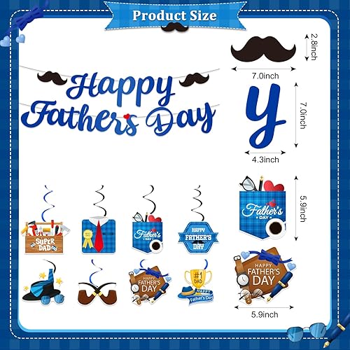 Miniatura 4 de Decoraciones para el Día del Padre, decoraciones de fiesta del Día del Padre incluyen pancarta de feliz día del padre y espirales colgantes,