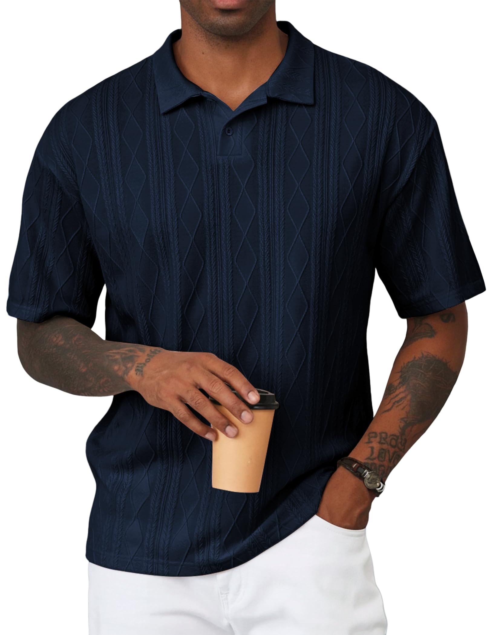 JMIERR Herren Strick Poloshirt Kurzarm Casual Golf Polo Herren mit Struktur Sommer Männer Polohemd T-Shirt S-3XL