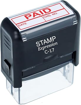 StampExpression - Paid Date & Check Number Office Self Inking Rubber Stamp - Red Ink A-5811