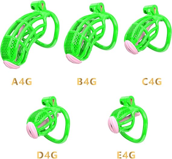 Men's Protective Training Cage - Resin Material-with 5 Different Sizes Ring & Invisible Lock (Fluorescent Green) (E4G)