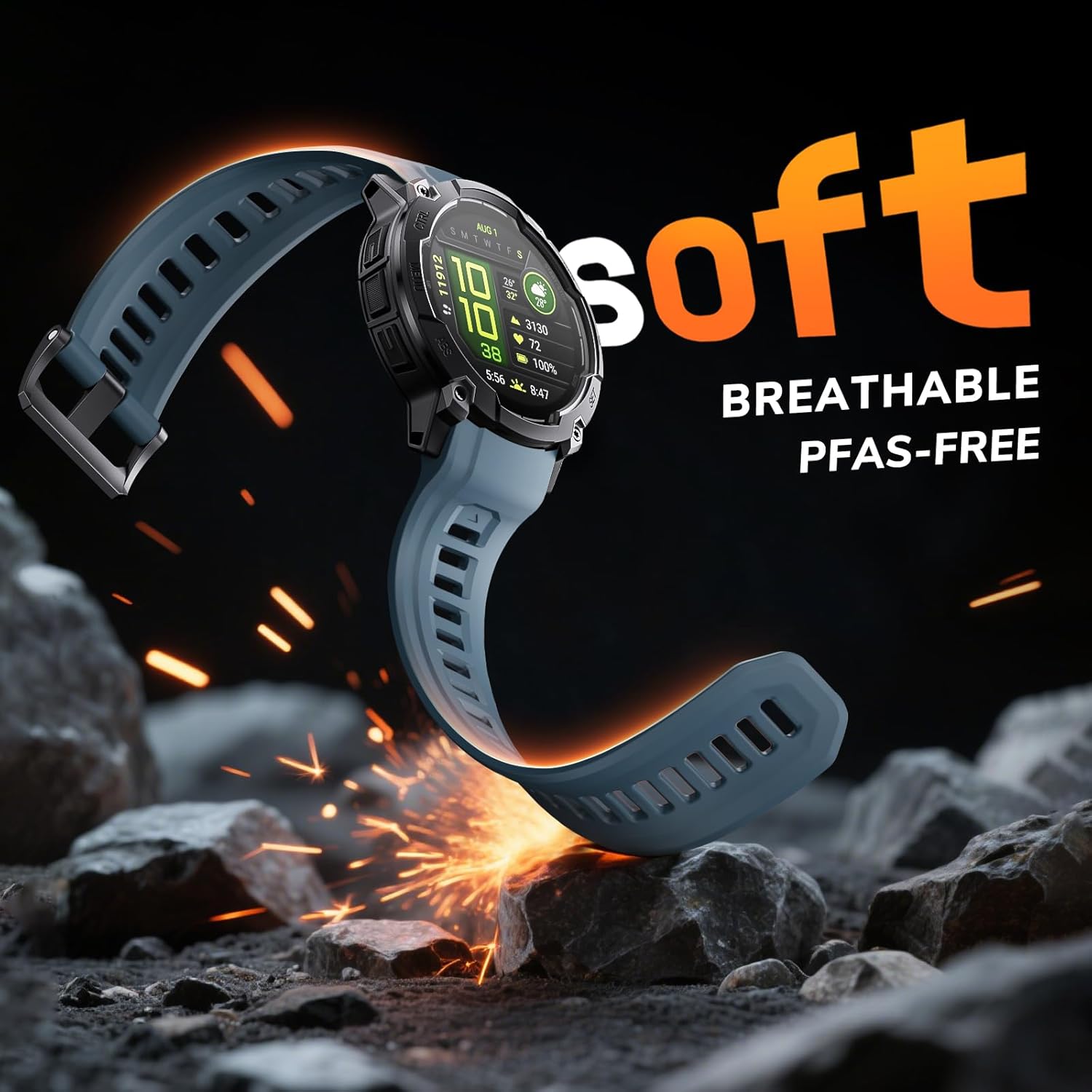 NotoCity Compatible with Garmin Instinct 3 45mm Watch Band,22mm Soft Silicone Adjustable Sport Wristband Replacement for Instinct 3 45mm Band for Men Women - Image 3