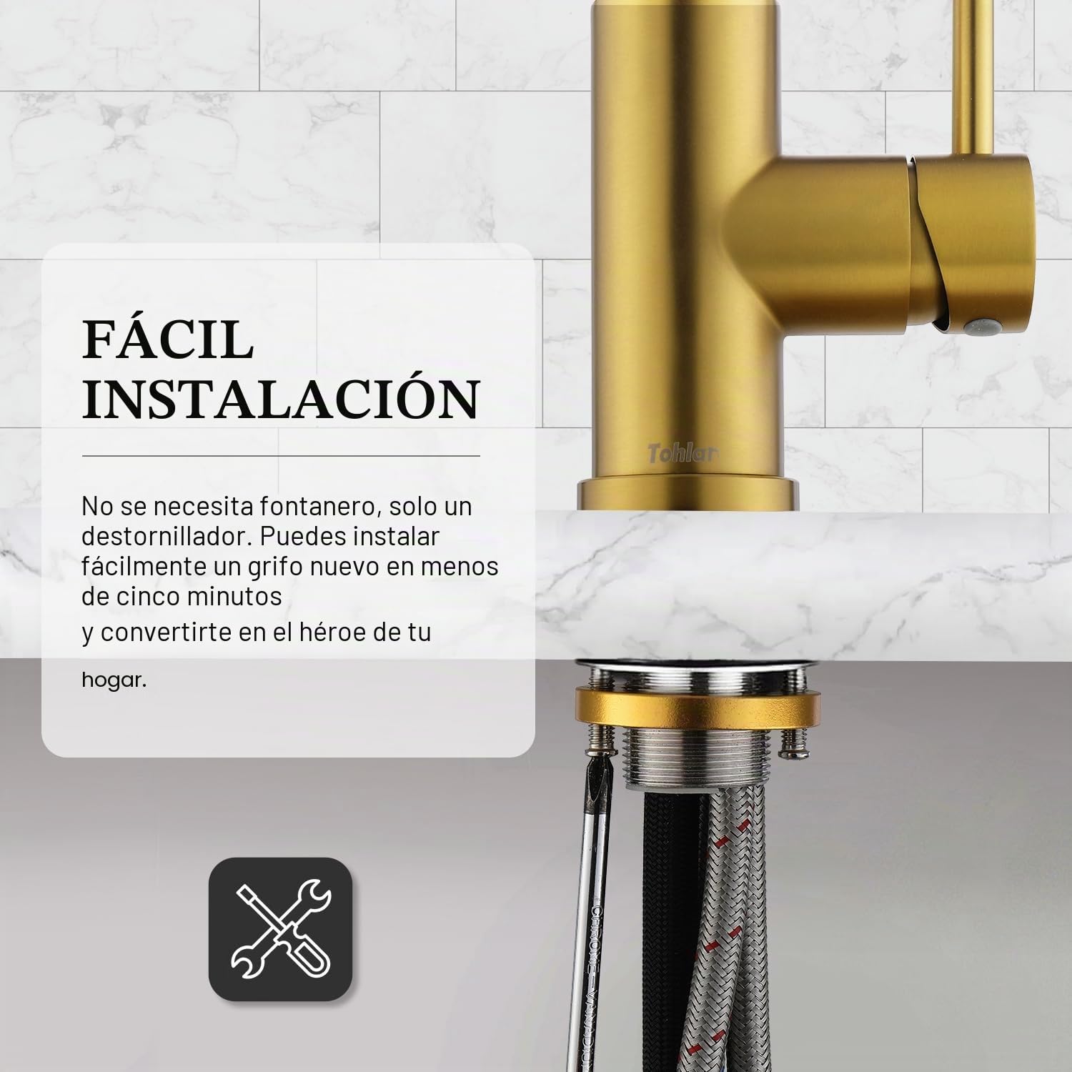 Tohlar Grifo de cocina dorado con pulverizador extraíble, moderno grifo mezclador de cocina extraíble de acero inoxidable de una sola manija, oro cepillado