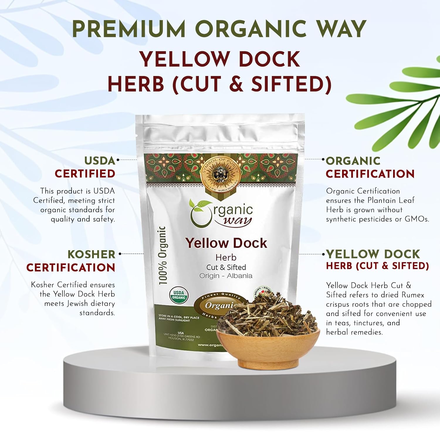 Organic Way Yellow Dock Herb Cut and Sifted | Herbal Tea - European Wild-Harvest | Organic & Kosher Certified | Vegan, Non GMO & Gluten Free | USDA Certified | Origin - Albania (16 Oz (Pack of 1))
