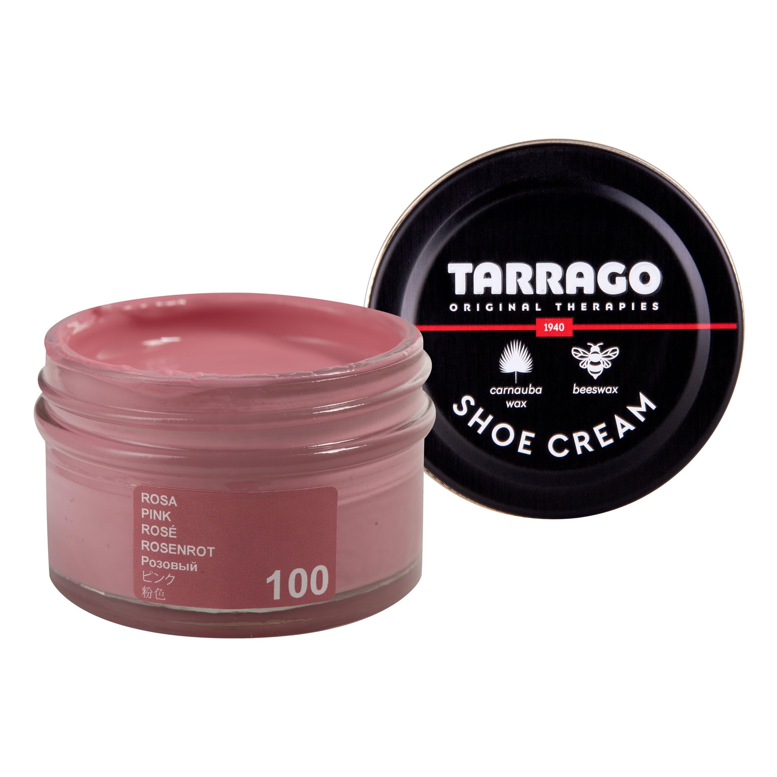 Tarrago Shoe Cream Professional Shoe Polish for Leather Boots, Shoes, Purse, Furniture Eco Friendly Leather Conditioner 1.7oz - Pink Rose #100