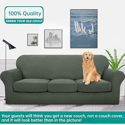 Miniatura 2 de YEMYHOM Fundas para sofá de 4 piezas con patrón más reciente de 2024, para sofá de 3 cojines, funda de sofá extragrande de alta elasticidad para