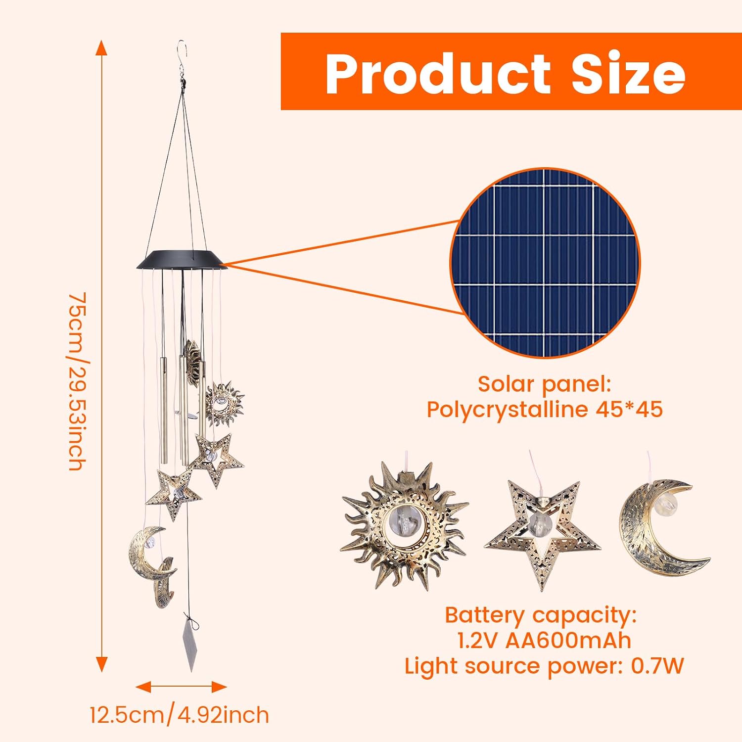 Solar Wind Chimes for Outside, Sun Powered Wind Bell, Waterproof LED Hanging Wind Chimes, Soft Light Solar Hanging Light Home Decor Yard Garden Gift for Mother Mom Grandma Wife Neighbors Sun Moon Star