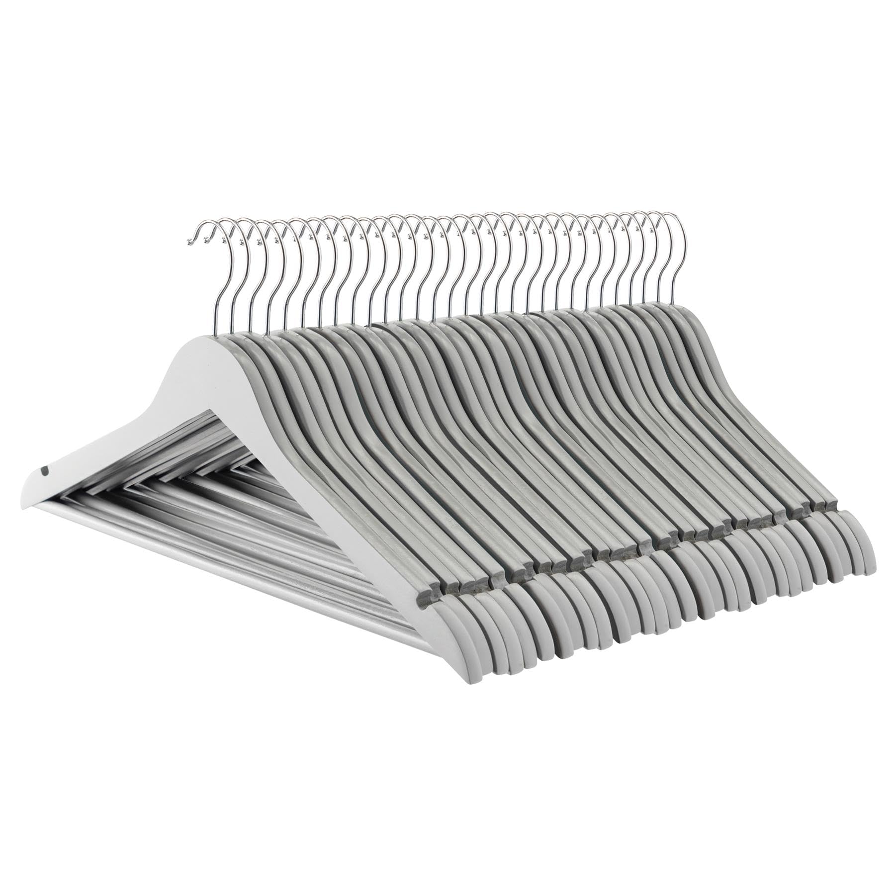 Harbour Housewares Grey Strong Wooden Coat Hangers With 360 Degree Rotatory Hook | Pack Of 30 | Wood Clothes Hangers With Round Trouser Bar And Non Slip Shoulder Notches Wardrobe Storage