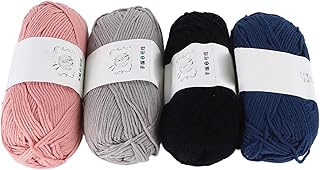 Häkelgarn, Baumwollgarn, Stickgarn, hochwertig, hautfreundlich, reißfest, leuchtende Farben, sortiert, 2 mm breit, zum Stricken, Basteln, Heimwerken, 4 Stück (Schwarz, Hellgrau, Dunkelrosa,