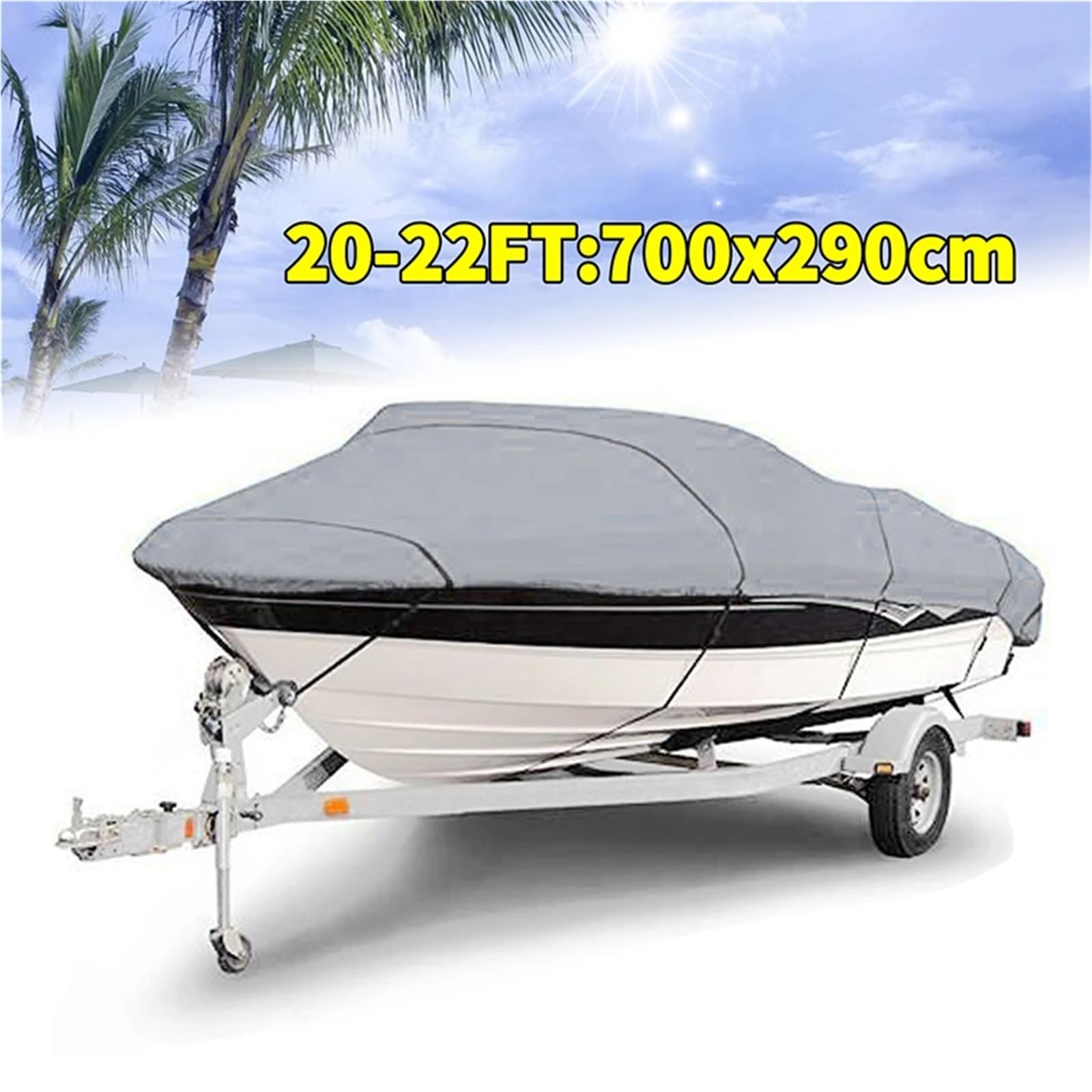 Telo Copri Barca Telo copribarca for yacht, protezione esterna impermeabile, tessuto Oxford anti-sfondamento, antistrappo, riflettente argento 300D, 11-22 piedi(20-22FT)