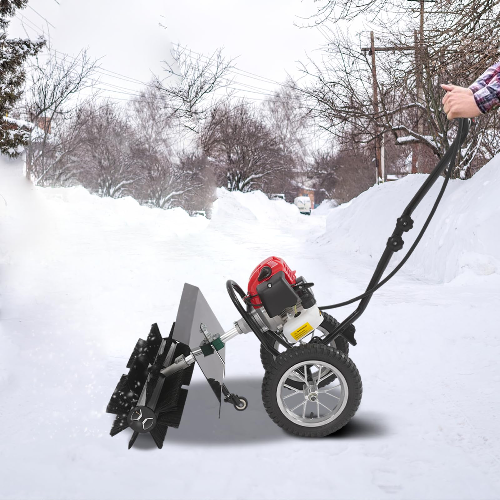 Barrendero de gasolina 2 tiempos 43 CC barredora manual 8500 RPM altura de mango ajustable escoba fresa para nieve, para césped artificial, pista de nieve, acera
