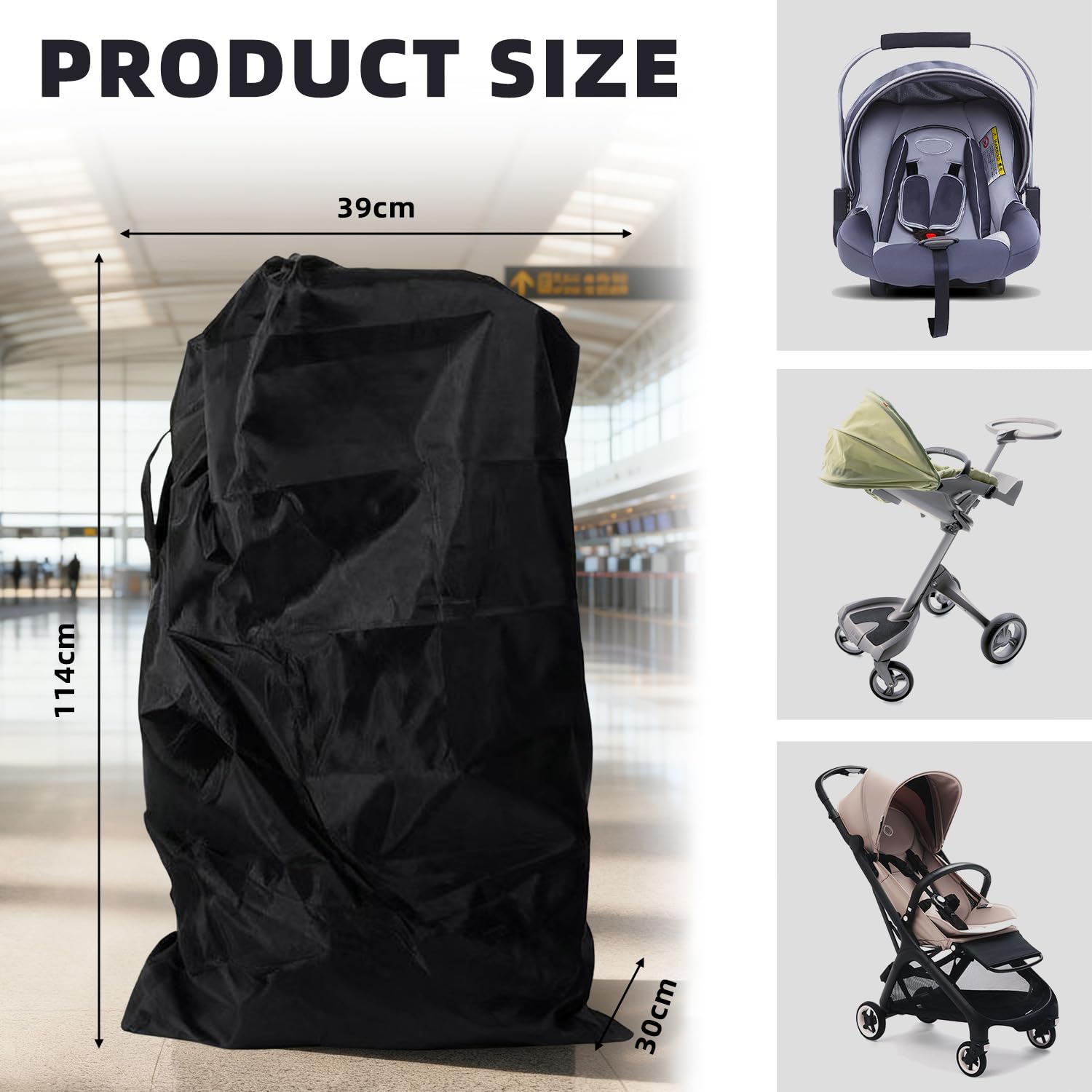 Borsa da Viaggio per Passeggino,Borsa Trasporto Passeggino Impermeabile con Tracolla, Custodia Universale per Carrozzina da Viaggio, Protezione per Aereo e Outdoor - Dimensioni: 114 x 39 x 30 cm.