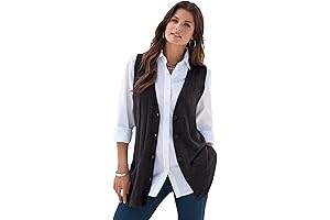 Women's Plus Size Fine Gauge Drop Needle Sweater Vest