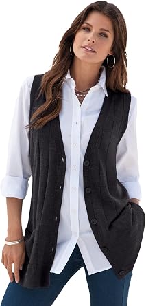 Roamans Drop Needle Vest Lightweight Sweater Knit