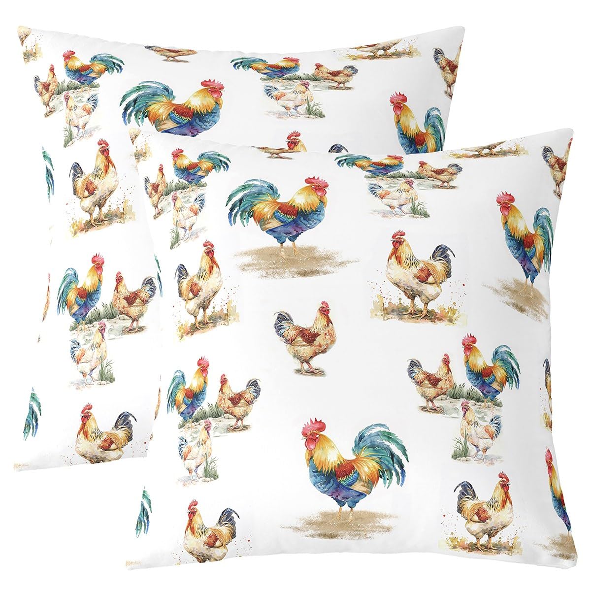 Homemissing Chicken Cock Throw Pillow Covers Hen Rooster Square Cushion Covers Set of 2 for Kids Western Farm Animal Pillow Covers Boys Girls Farmhouse Cushion Covers for for Couch Sofa 50x50cm