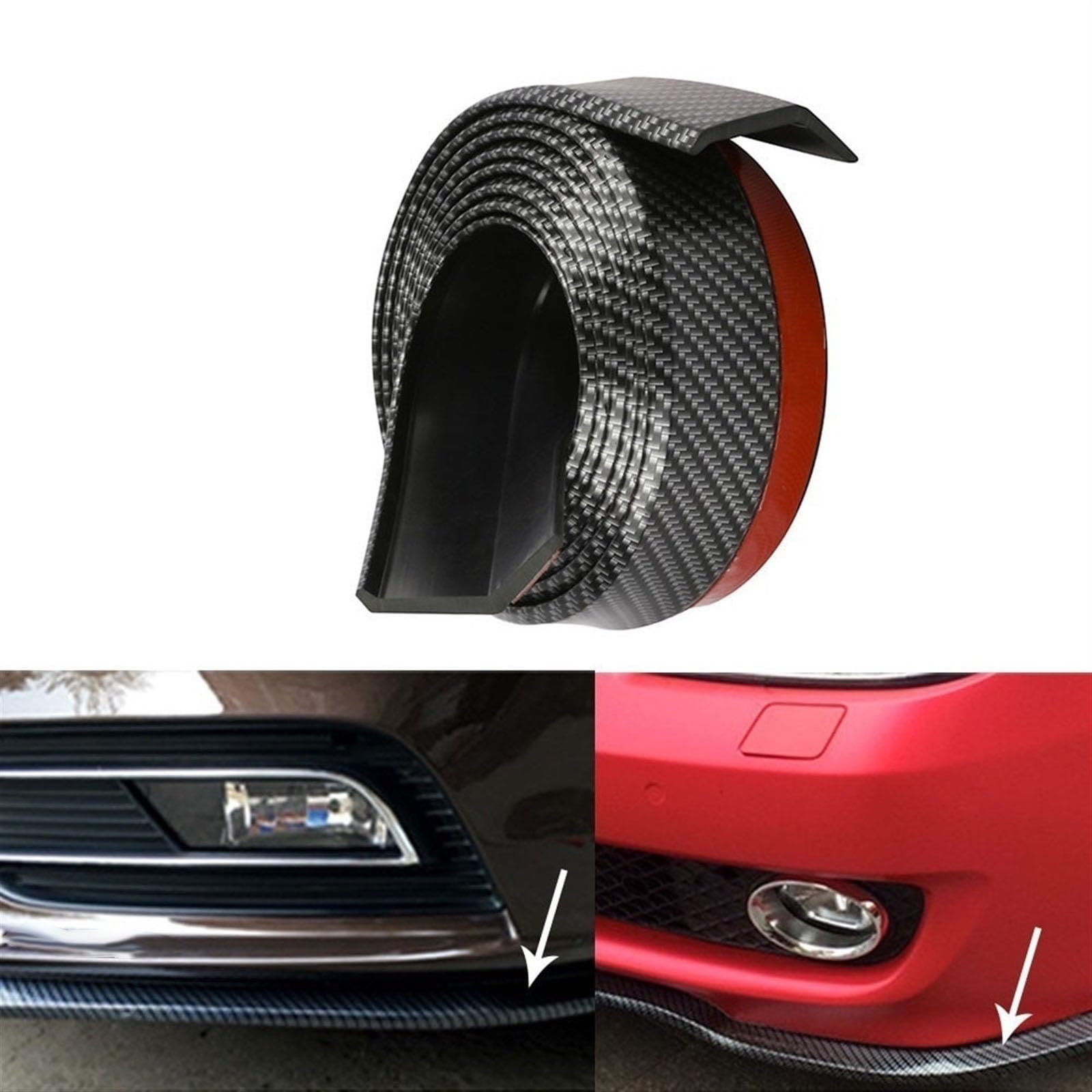 Tira Protectora de Parachoques Parachoques Delantero de Coche, Borde Fibra Carbono, Protector Universal Goma, Tira Parachoques, faldón Lateral Anti(B White)