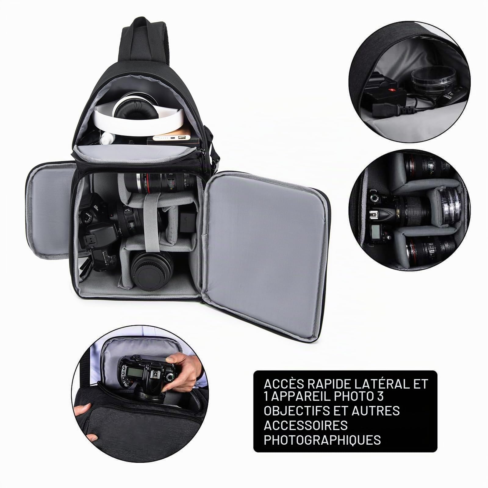CADeN DSLR Sac bandoulière pour appareil photo reflex - Système antivol - Imperméable - Double usage