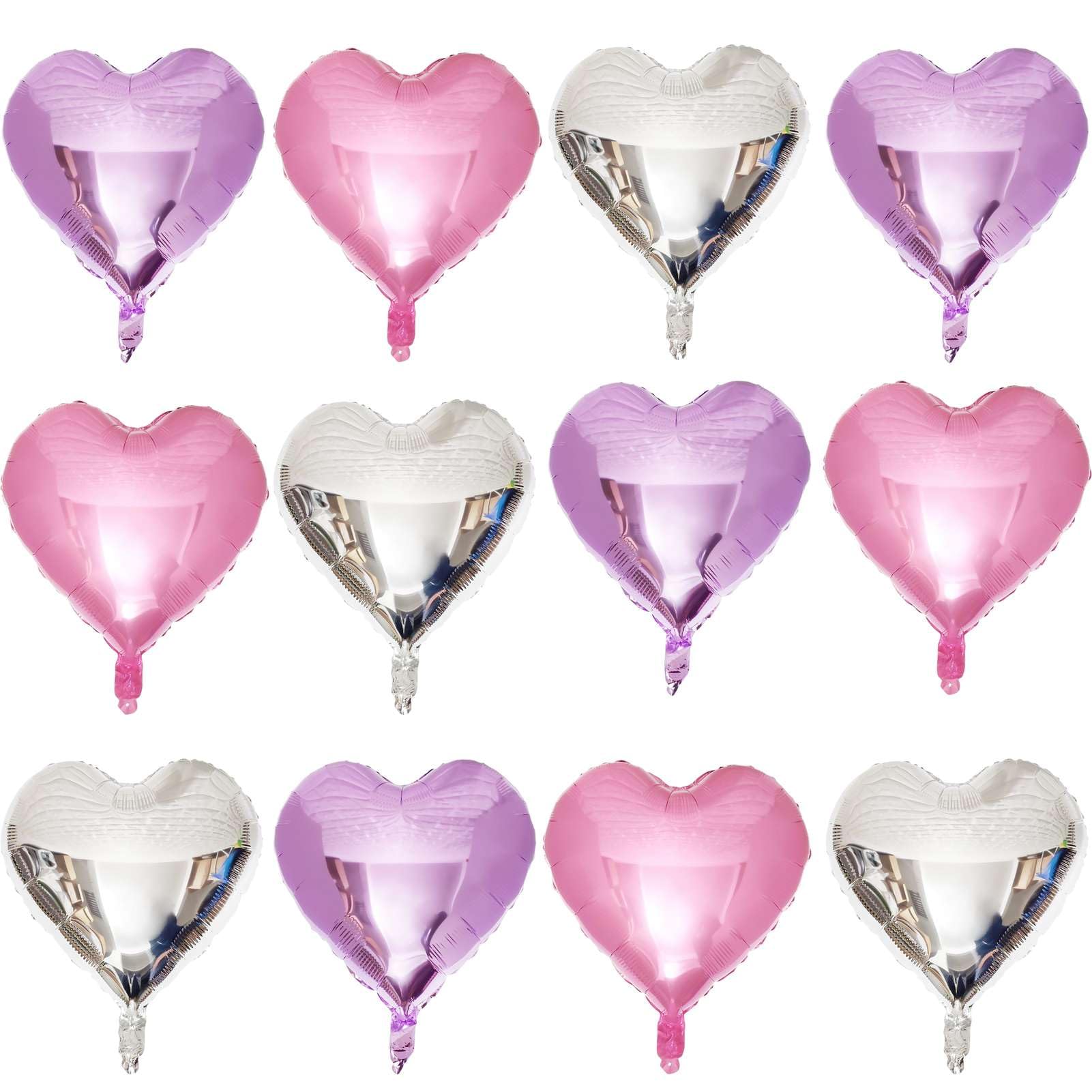 Lovoir 12 Pcs Silver Heart Shape Foil Mylar Balloons 18 Inch Love Balloons for Valentine's Day Birthday Party Decorations Wedding Engagement Romantic