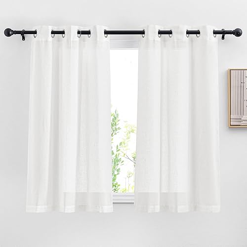NICETOWN Cortinas semitraslúcidas para ventana de cocina con ojales, 29 pulgadas de ancho x 24 pulgadas de largo, color blanco, cortinas para