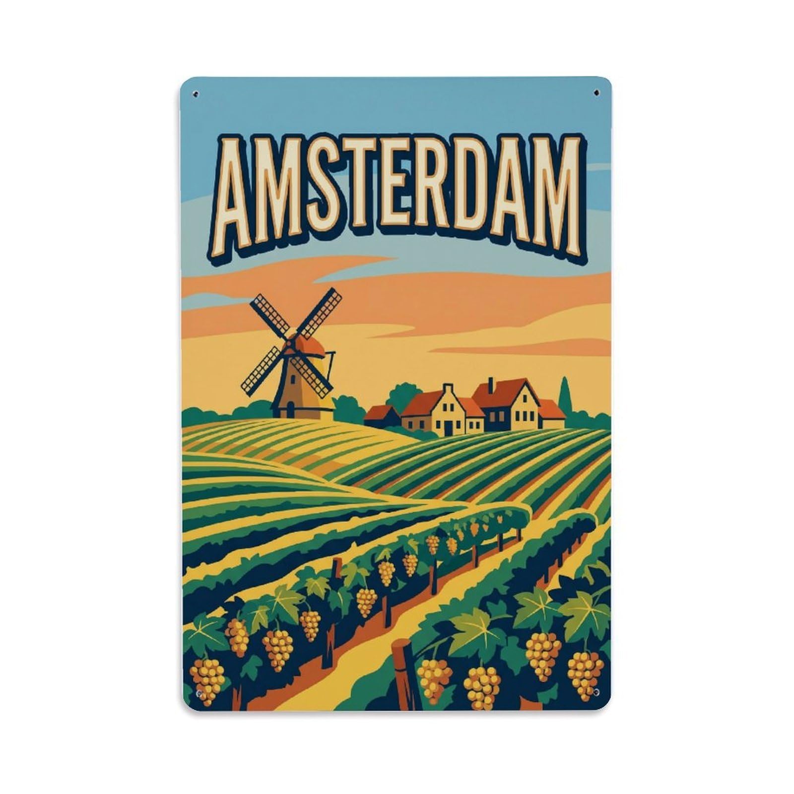 Vintage Travel Vineyard Netherlands Countryside（1） Metal Tin Sign Plaque Wall Decor for Cafe, Club Bar, Office, Home Garden Metal Poster 8x12Inch