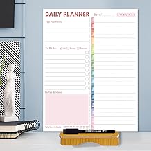 JJPRO Reusable Desktop Daily Planner with Stand,Reusable Time Schedule Board,11"x8.5" Hourly Schedule Dry Erase Board with Time Slots,Desk Hourly Dry Erase Board w/Engineered Wood Stand-Pink