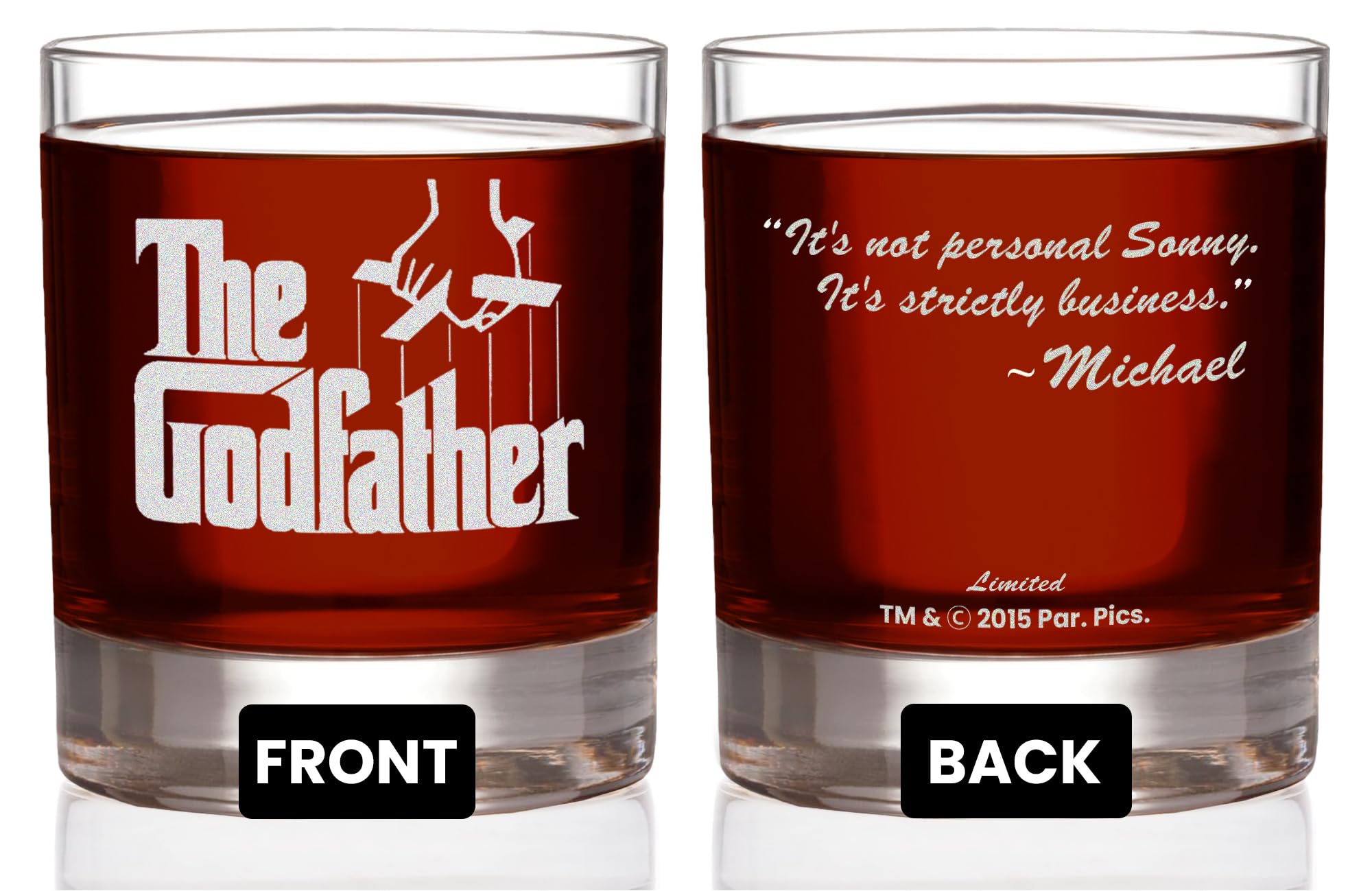 Official Godfather Etched Rocks Whiskey Glass - with Logo & Quote "It's not personal Sonny. It's strictly business" - Premium Quality, Handcrafted Glassware, 11oz. A Collectible Gift