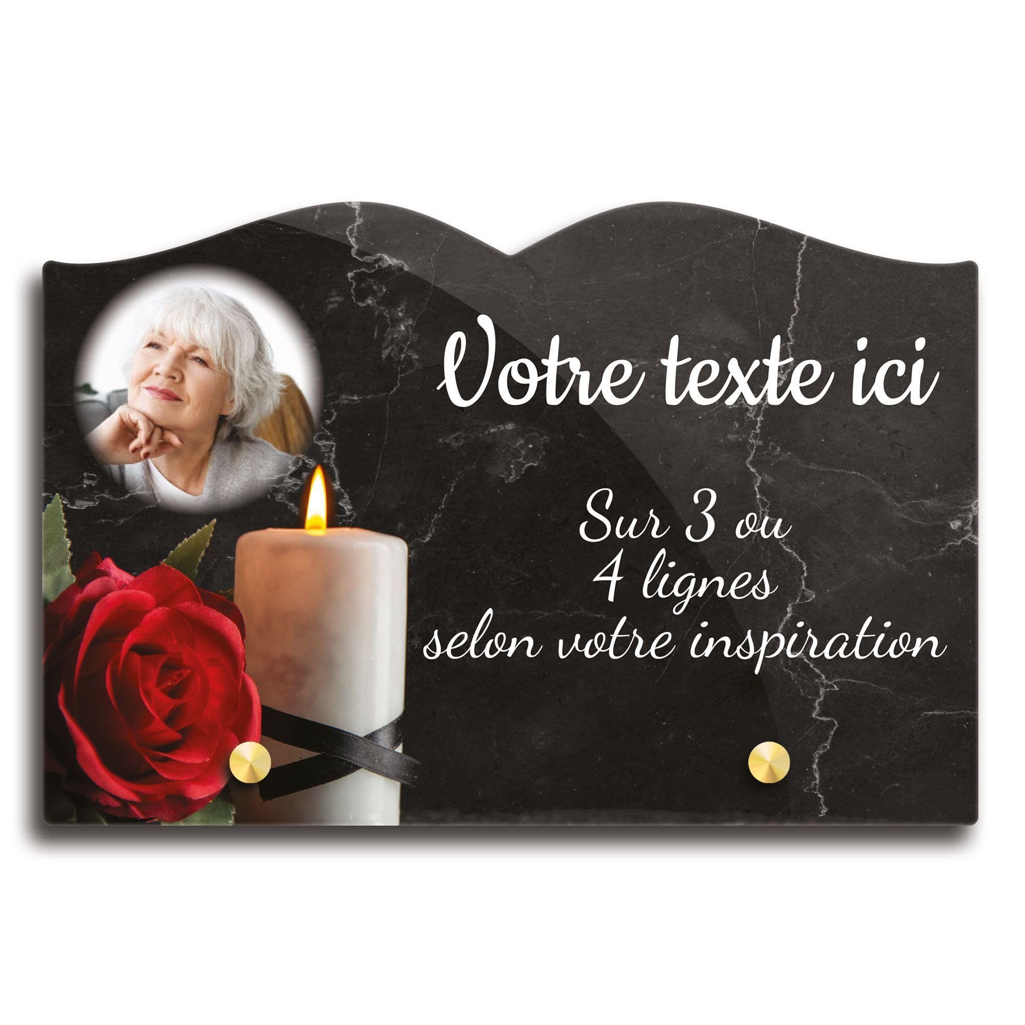 Placa funeraria libro con foto personalizable en plexi, diseño de vela y rosa roja, diferentes tamaños, grosor de 6 mm, personalizado en varias líneas, 22 x 15 cm