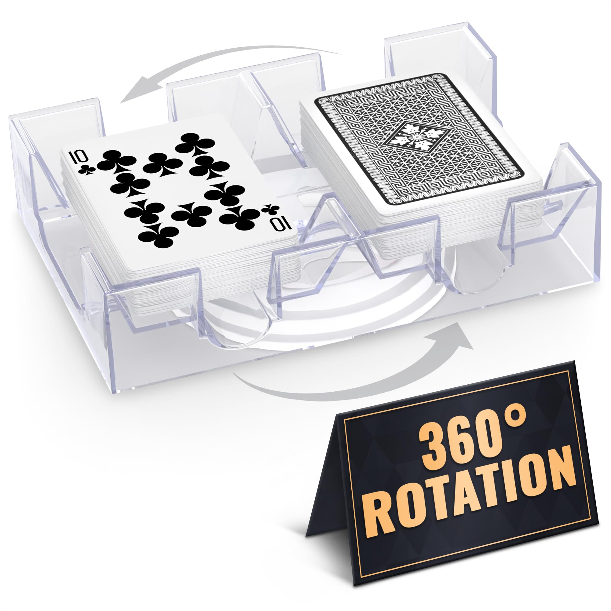 Playing Cards Holder Rotating 360° – Compact Plastic Playing Card Tray for Easy Access for 2 Decks | Organizes Multiple Decks for Canasta, Poker and More | Lightweight, Durable with Smooth Rotation