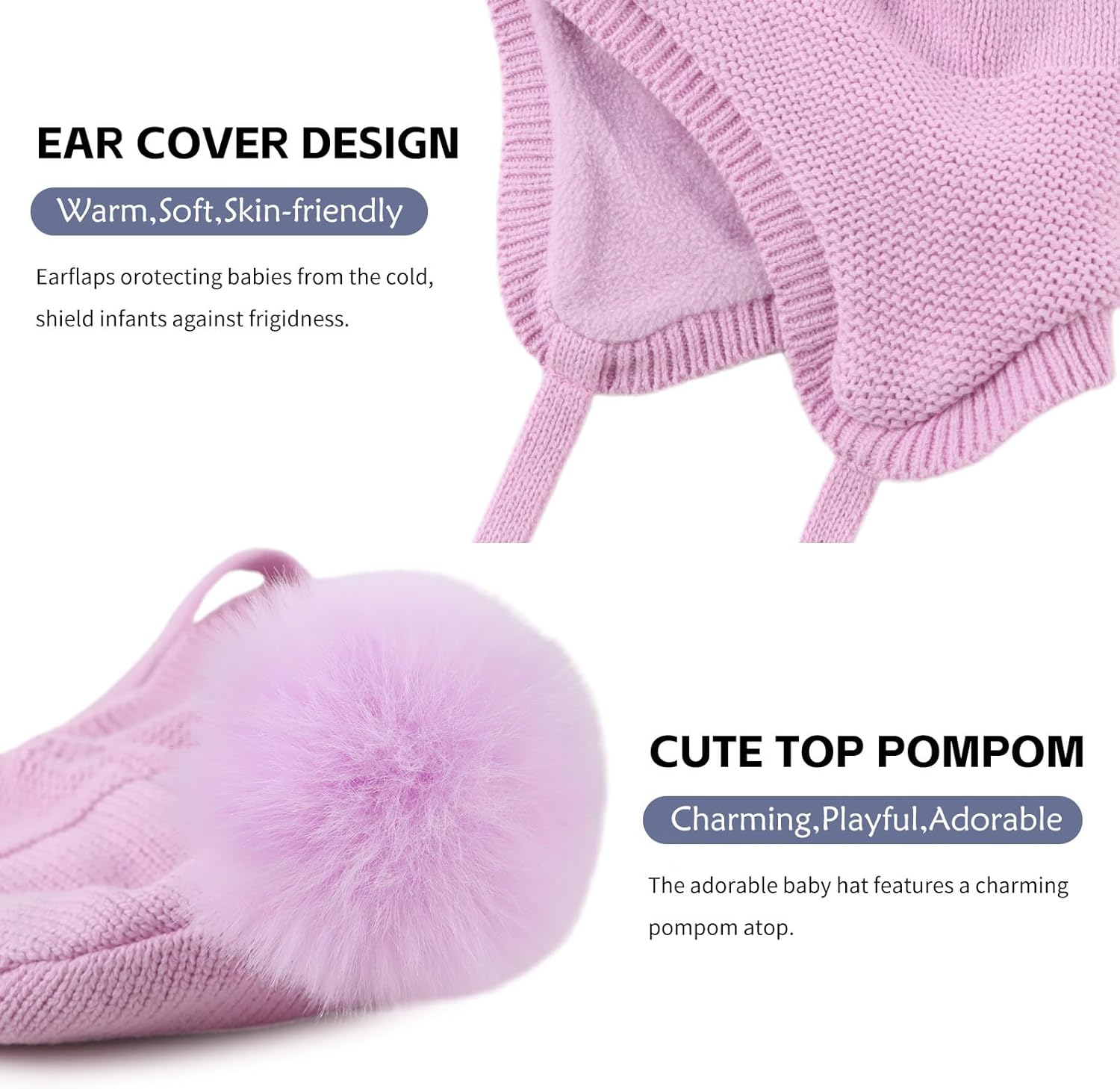 JANGANNSA Basic Winter Baby Boys Beanie Pompom Knitted Girls Hat Kids Earflap Beanies Warm Infant Toddler Hats - Image 4
