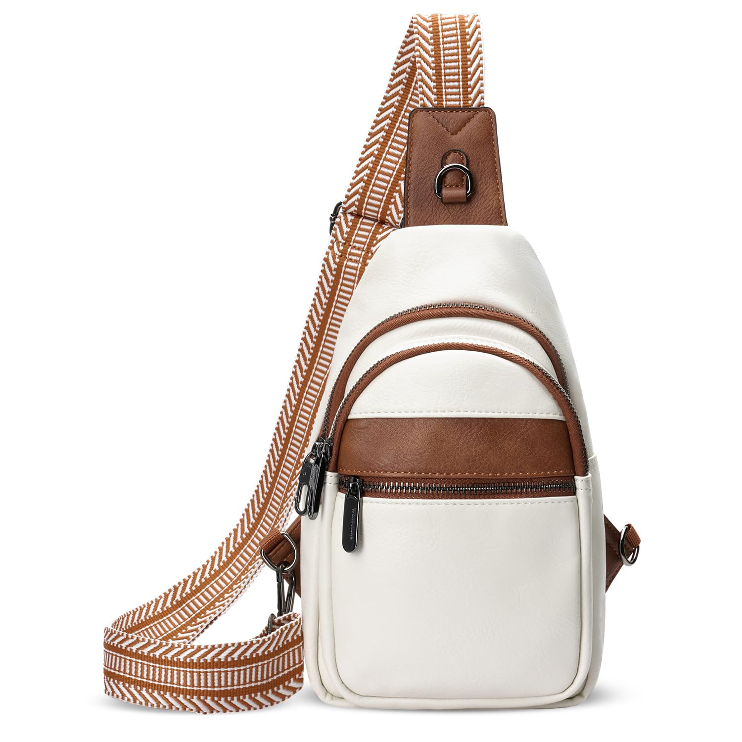 WILLSOLUNA Anti-theft Chest Bags for Women, Crossbody Sling Bag Daypack Backpack, PU Leather Small Fanny Pack with Adjustable Strap, White