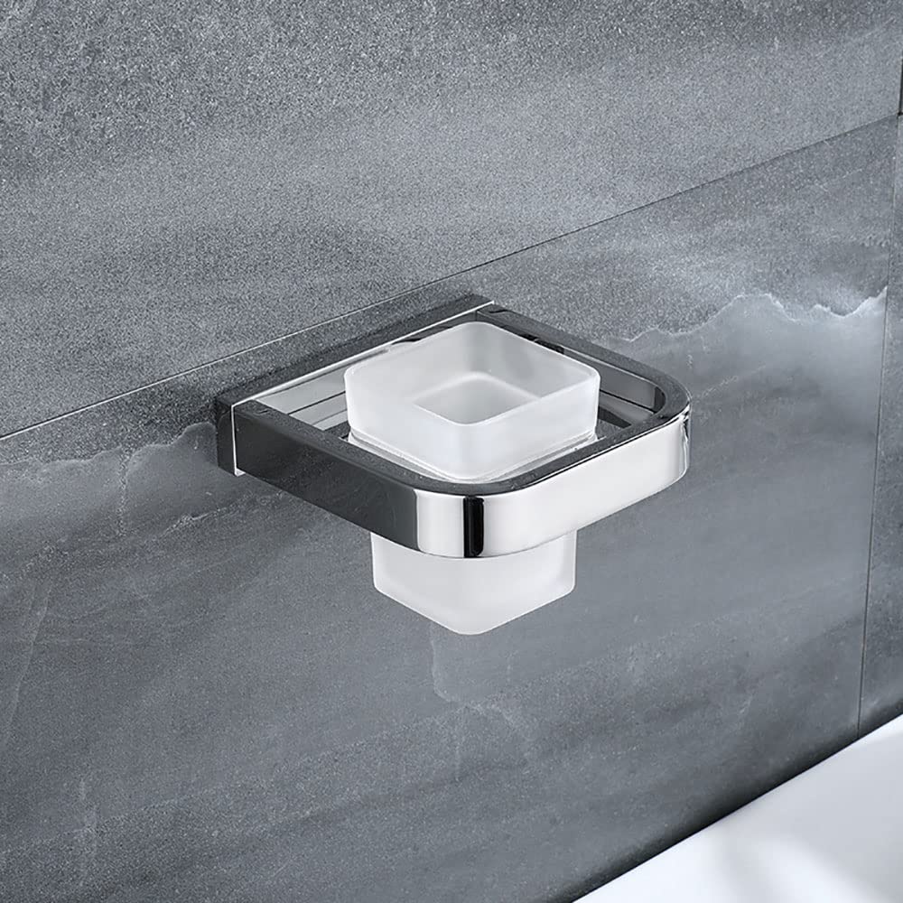 Portaspazzolino Portaspazzolino a parete con 1 tazza di vetro smerigliato, set supporto bicchiere for dentifricio, supporto organizer da appoggio for bagno, accessori da bagno in acciaio inossidabile
