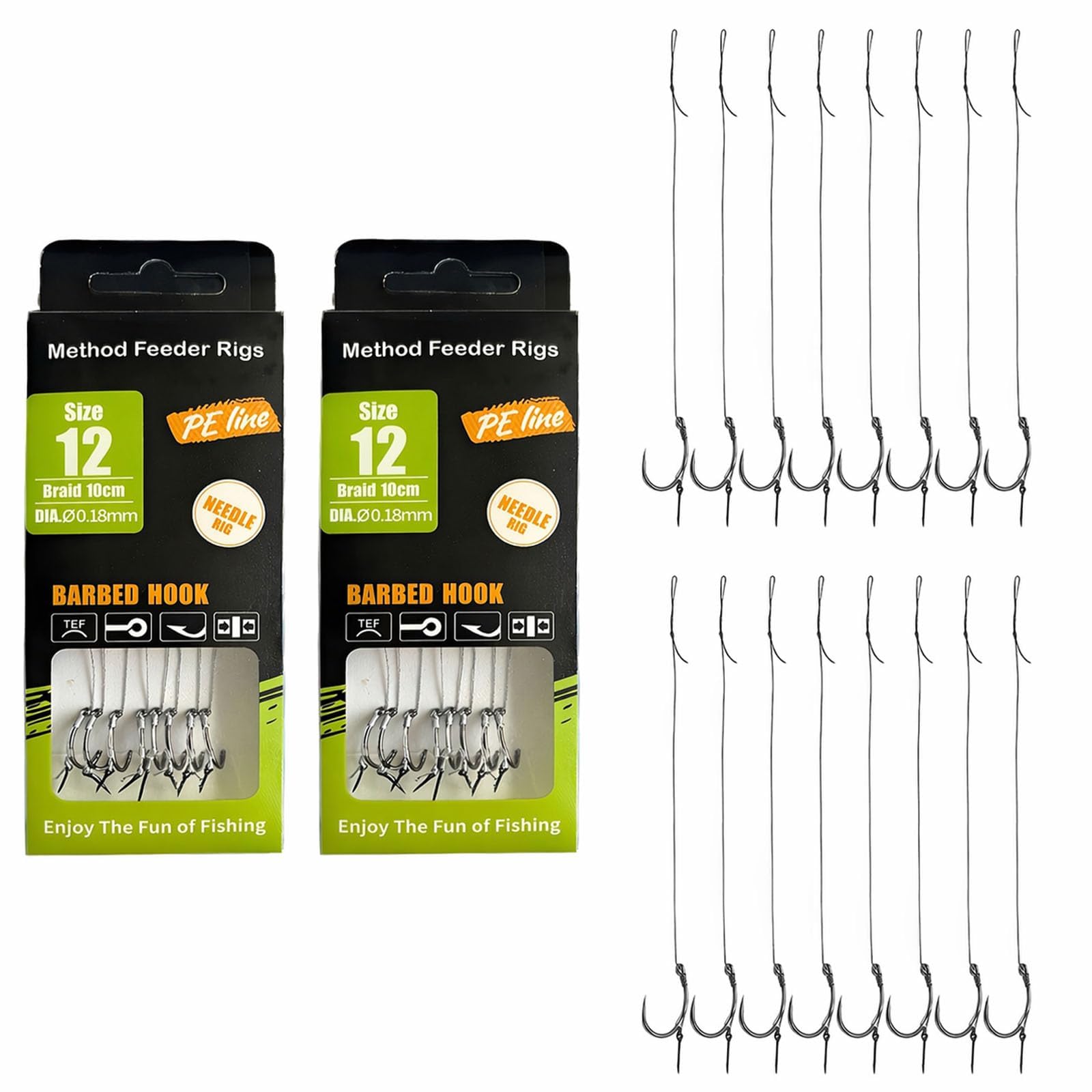 Ronnie Rigs Carp Fishing Rigs – 16Pcs Barbless Hair Rigs for Carp Fishing, Pre-Tied with Nylon Line & Alloy Copper Hooks – Ideal Fishing Rigs for Anglers (6#, 8#, 10#, 12# Sizes, 2 Boxes) (12#-16pcs)