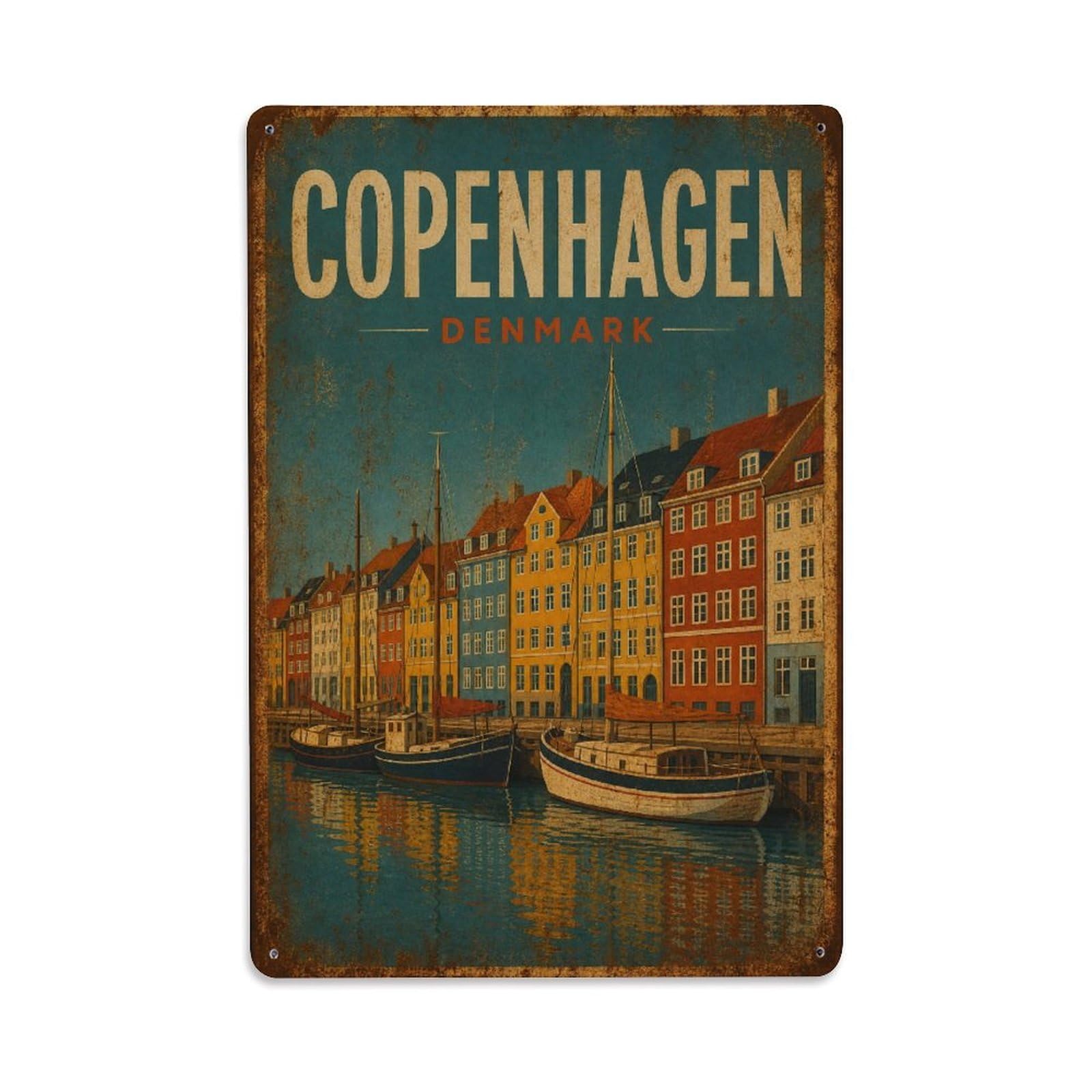 Metal Tin Sign Travel Vintage Denmark Copenhagen