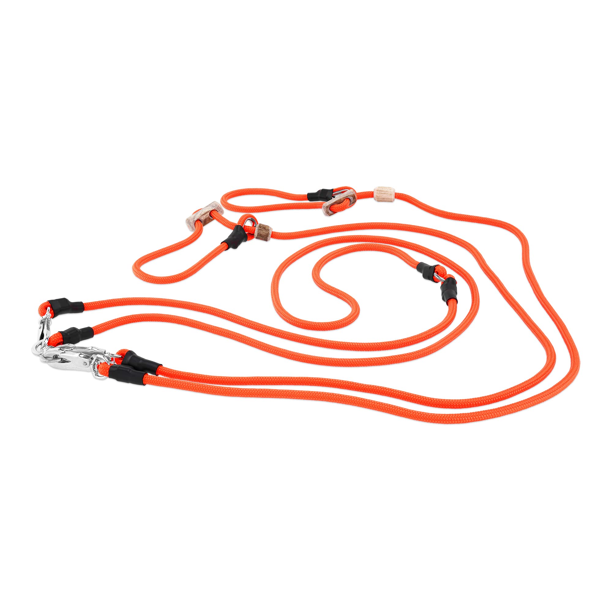 Umhängeleine Moxonleine für Zwei Hunde gleichzeitig | Auch als Jagdleine beliebt | Retrieverleine mit Zugstopp (Orange)