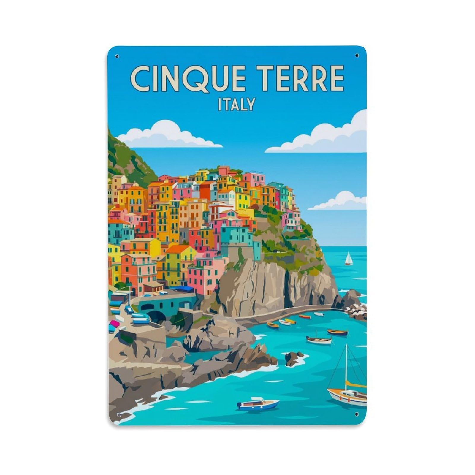 Huiyhb 8X12inch(20X30cm) Vintage Travel Cinque Terre Italy Coastal Metal Tin Sign