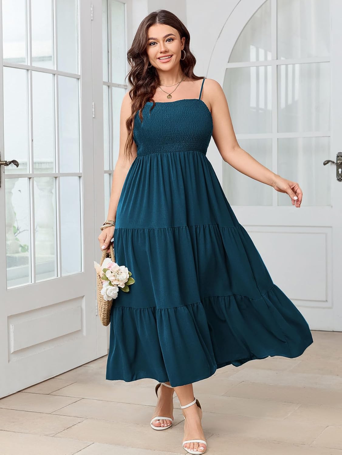 SCOMCHIC Women's Plus Size Summer Maxi Dress Sleeveless Spaghetti Strap Smocked Casual Boho Tiered Long Beach Sun Dresses - Image 3