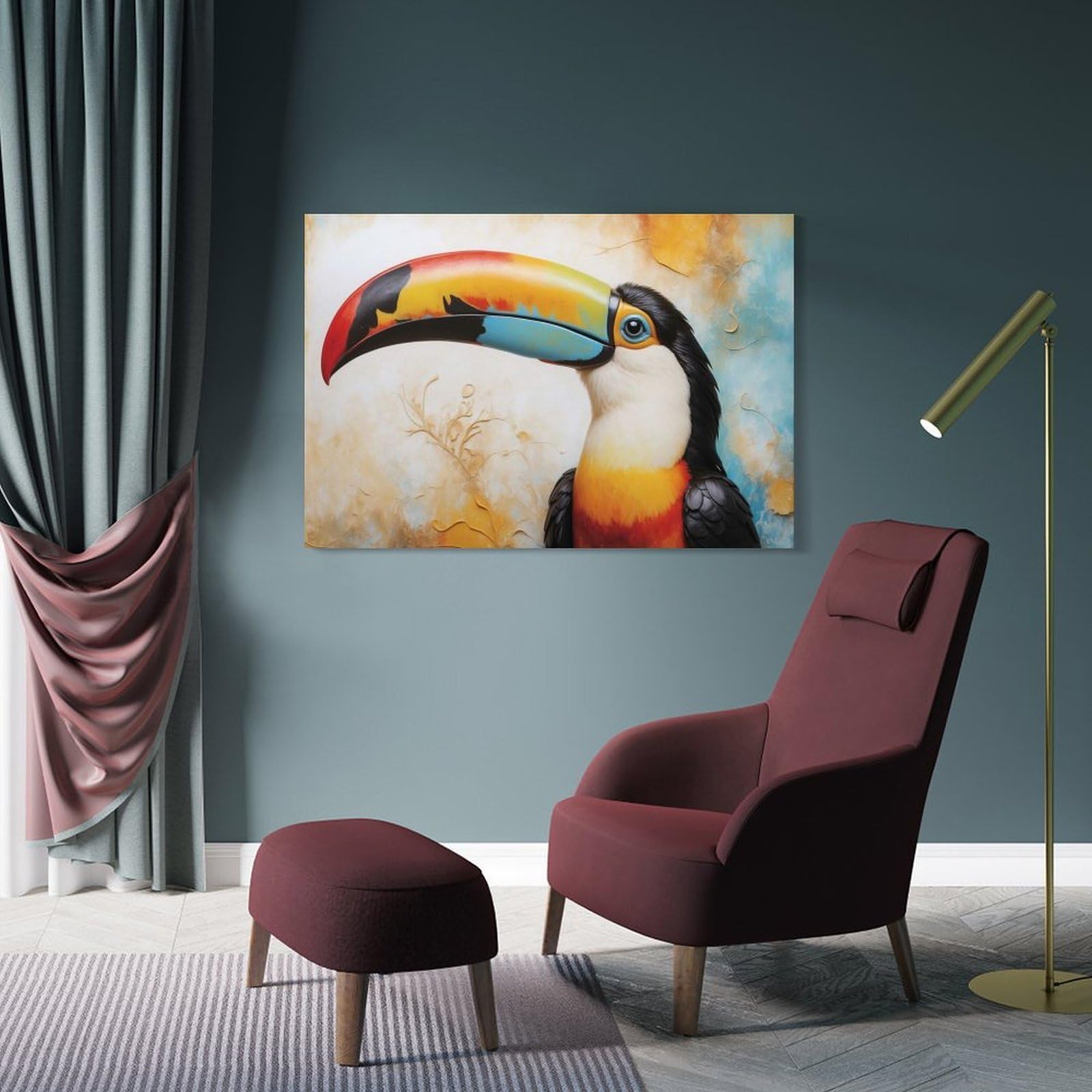 Junmoney Frame-Style-21-1 Wall Decor Canvas Print Colorful Toucan Portrait, 12X18inch(30X45cm), For Sofa Walls, Lounge Or Home Corners, Modern Wall Decor For Cosy Interiors