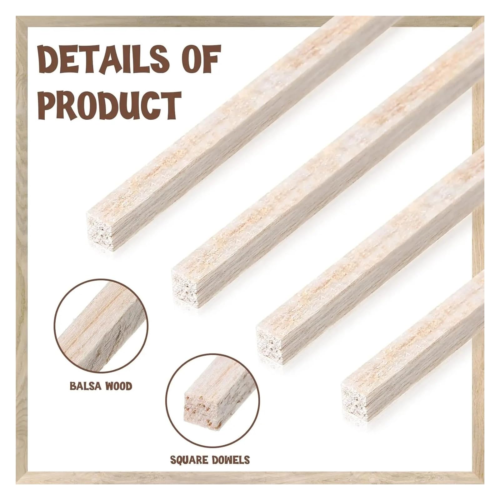 100er-Pack quadratische Dübel aus Balsaholz for DIY-Bastelarbeiten an Puppenhausmodellen