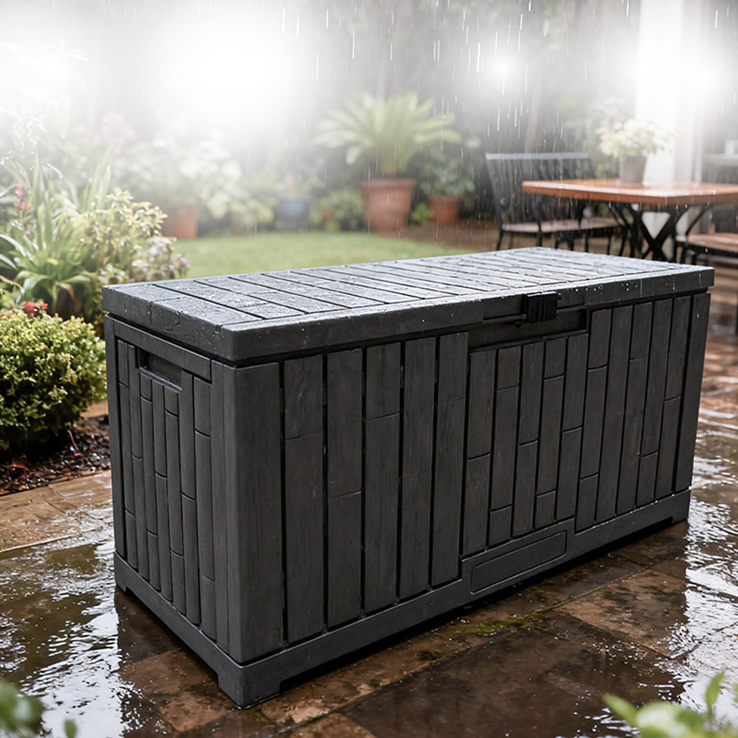 DowPie Weatherproof Outdoor Storage Box, Durable Deck Storage Container, Splash Resistant Structure, 220lbs Sturdy Seat Top, Stackable Layout, Multi Size Choice for Patio Poolside Use 804D
