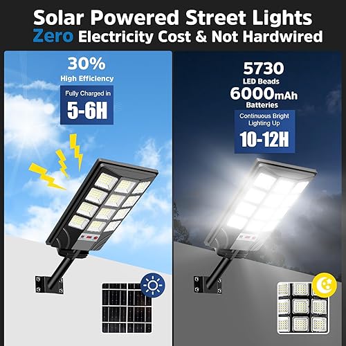 Miniatura 3 de Farolas solares impermeables para exteriores, 20000 lúmenes, 6500 K, luces LED con sensor de movimiento, luces de inundación solares del atardecer