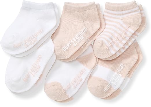Burt's Bees Baby Unisex Baby Socks Ankle or Crew Height Made with Soft Organic Cotton, 6 Packs with Non-Slip Grips for Babies