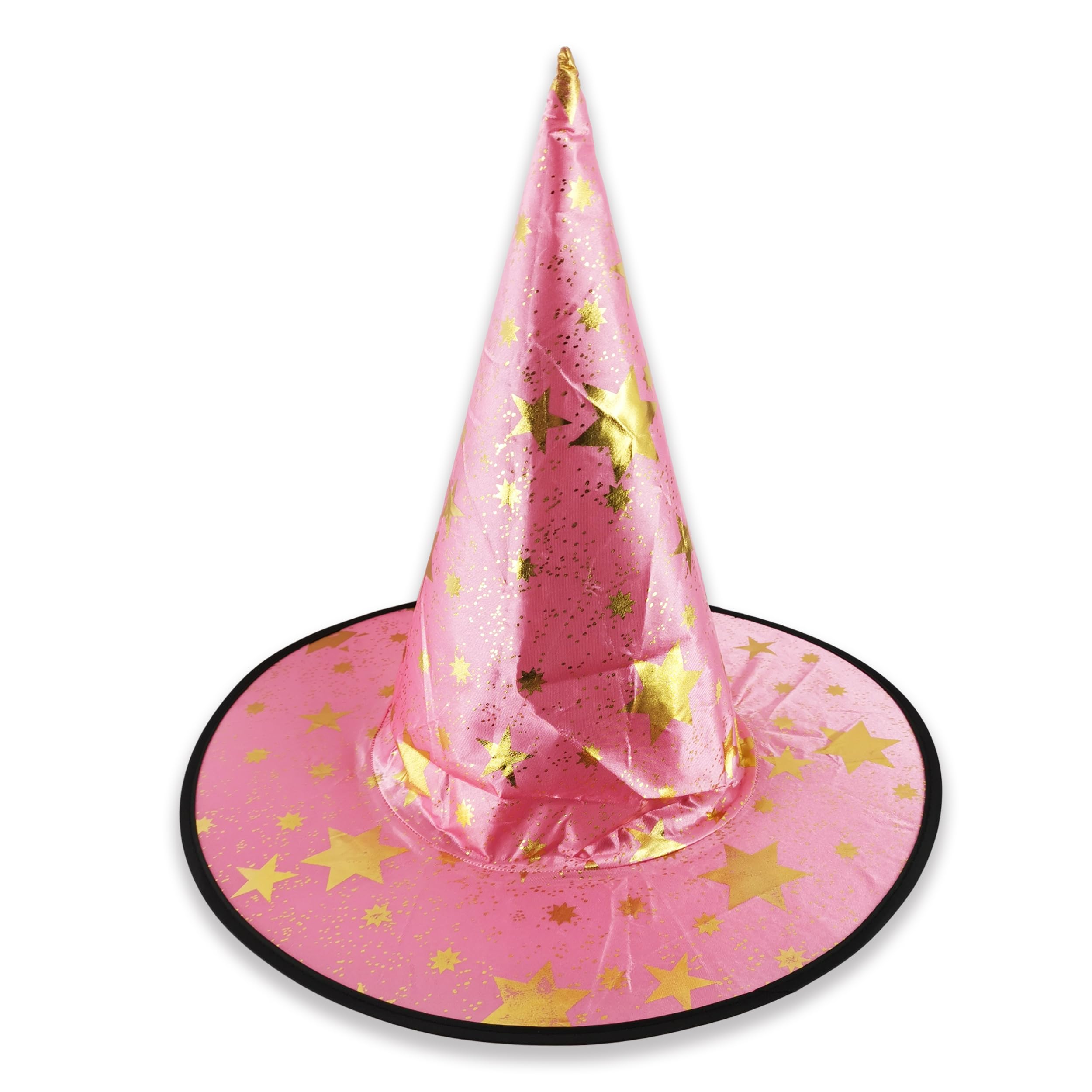 Pohotobooth Props Ltd Wizard Witch Hat or Hat & Cloak Set – Gold Star Print – Halloween Costume, Fancy Dress, Cosplay, Party Outfit (Pink Hat)