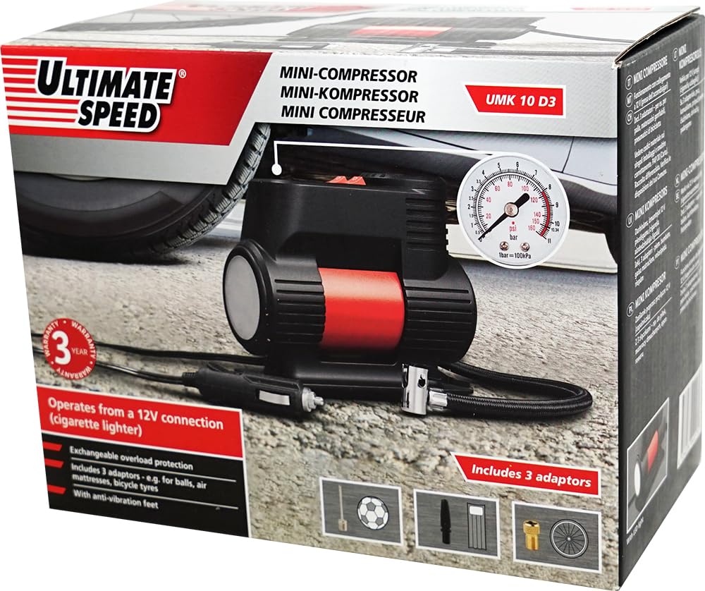 HEADNMORE® Ultimate Speed UMK 10 Mini compresseur d'air 12 V + porte-clés HEADNMORE®
