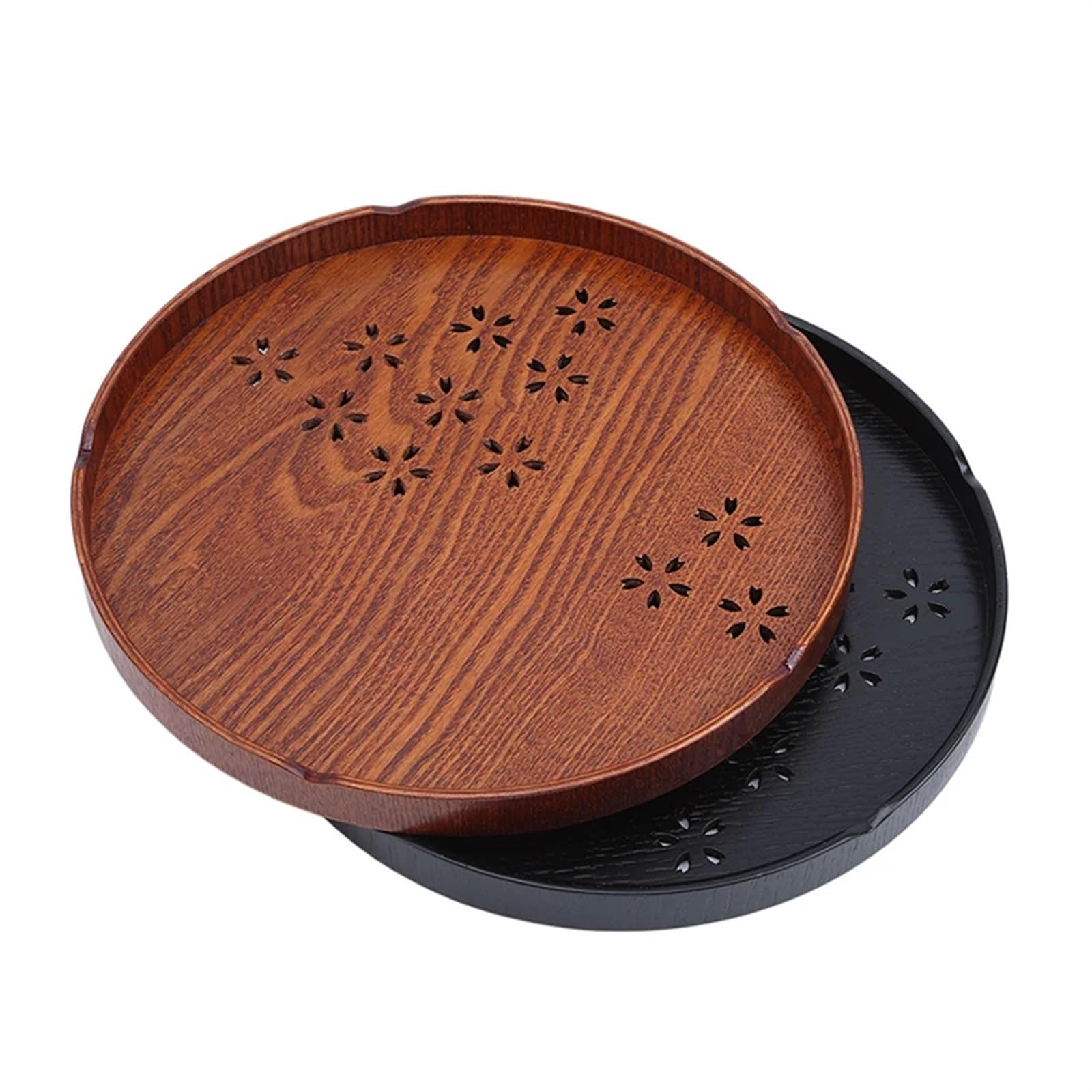 Bandeja Bandeja Redonda de Madera Maciza for Servir té y café, Aperitivos y Comidas, Plato for Restaurante, bandejas for Cocina, Bandeja de Madera for Comida y té(Black)