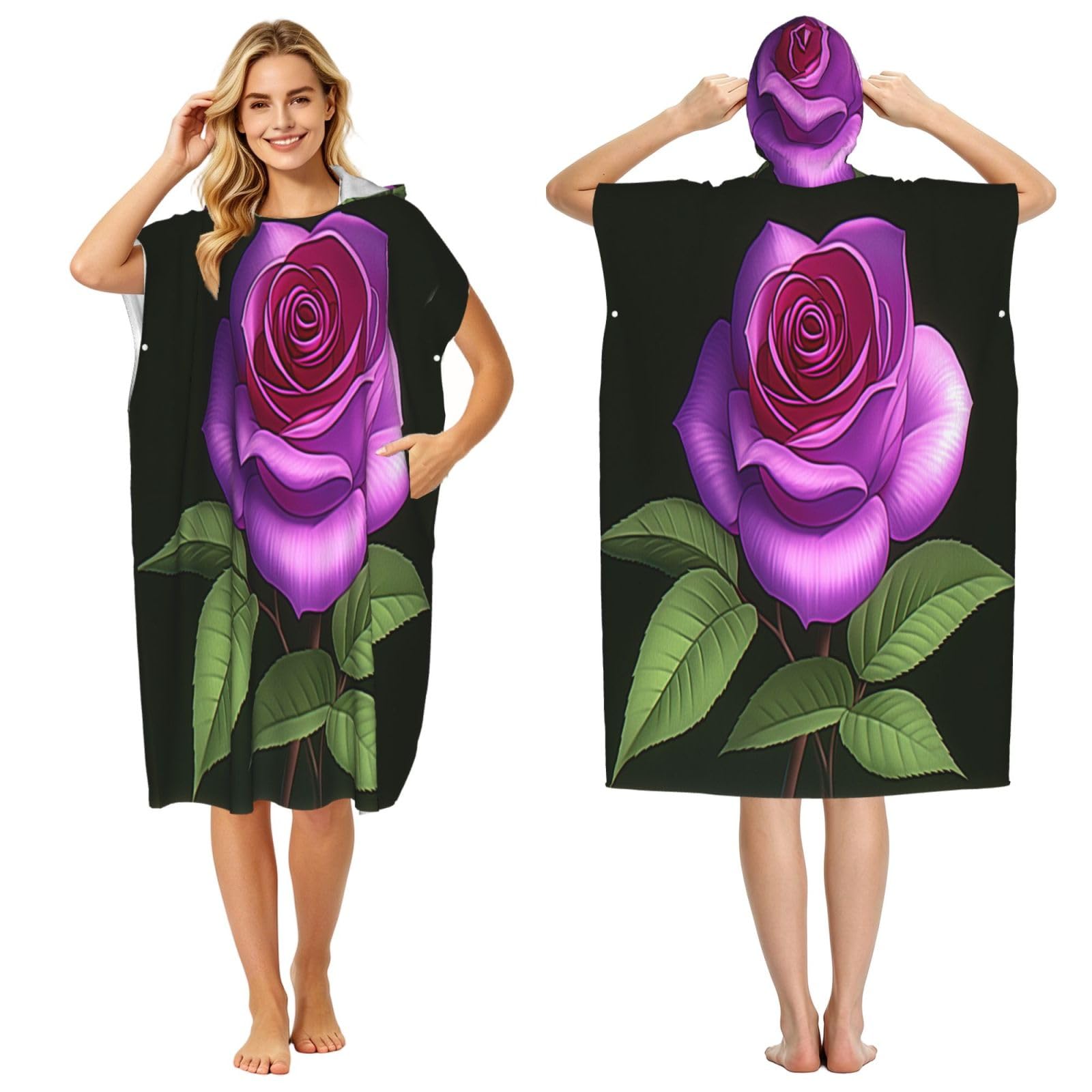 DTHKJNLSF Roses In Bloom Adult Hooded Beach Poncho Towel